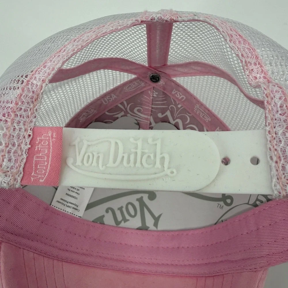 VON DUTCH NEW OS Trucker Hat Pink Velvet Velour Mesh Snapback Y2K Retro Logo